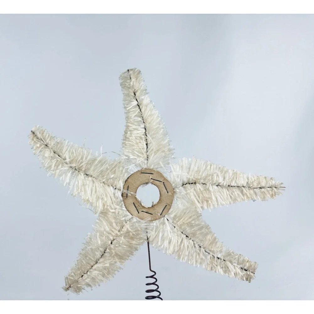 Vintage‎ Homemade White Christmas Star Tree Topper with Wire Bottom - Decor